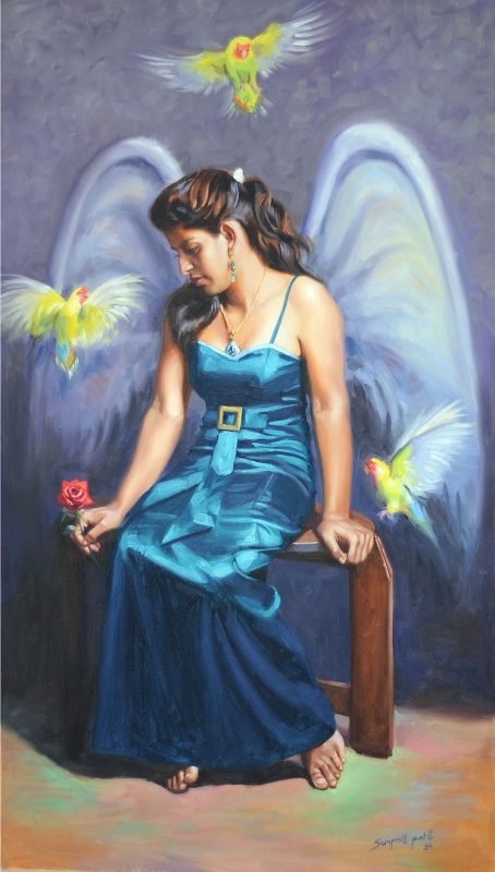 love birds 42x24inch oil on canvas price-95000