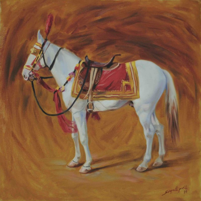 white horse 24x24inch oil on canvas price-40000